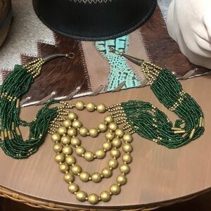 Green and Gold Beaded Necklace